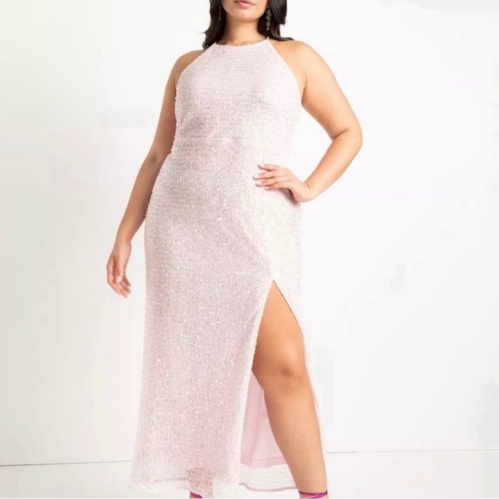 Eloquii Pink Sequin High-Neck Maxi Dress